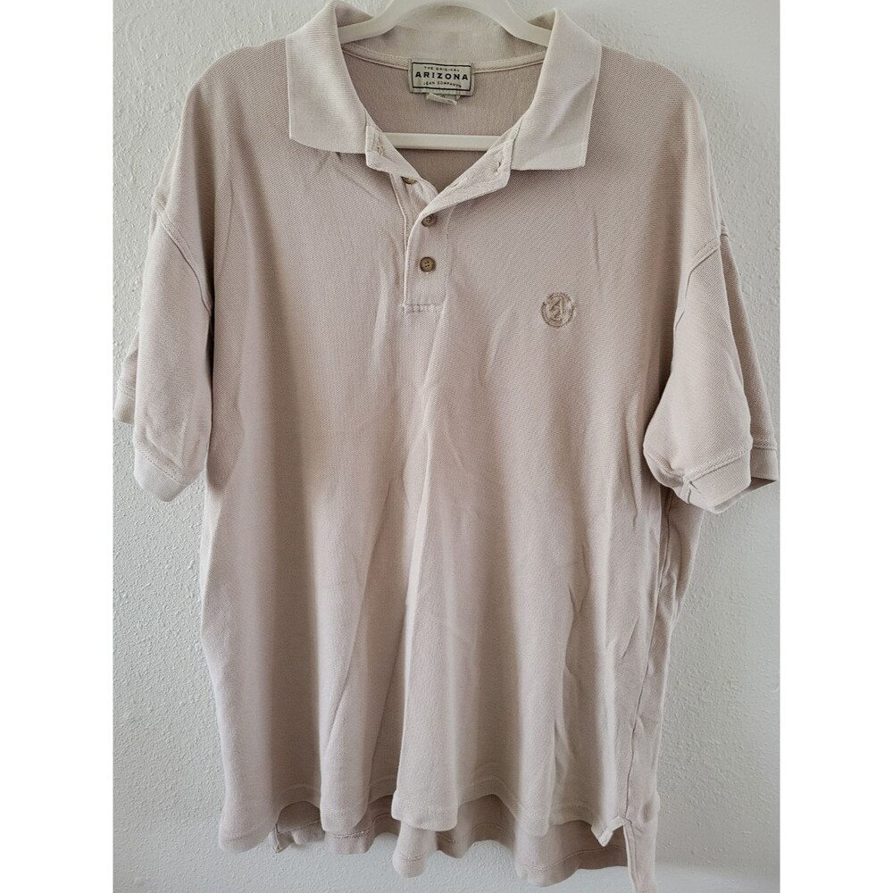 Arizona Jean Company Beige Polo Shirt Men's L 100% Cotton Short Sleeve Button